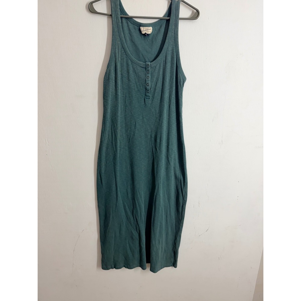 Universal Thread Teal Ribbed Henley Tank Midi Dress Medium Sleeveless Bodycon